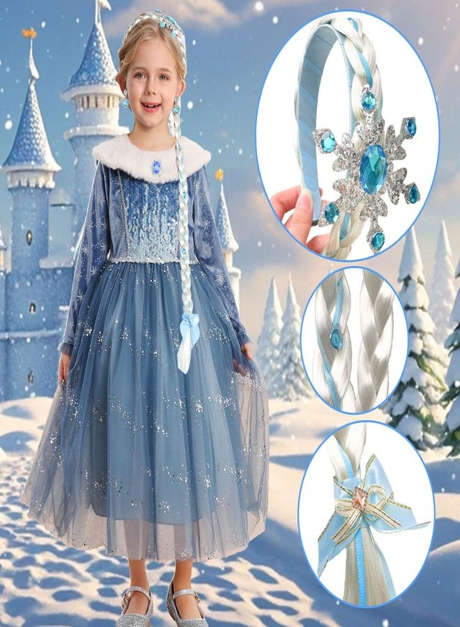 Luzlen Toddler Snow Princess Costume Girls Blue Queen Dress for Halloween Christmas Cosplay Party Outfits, 6-7Y(Tag 140) - Image 2